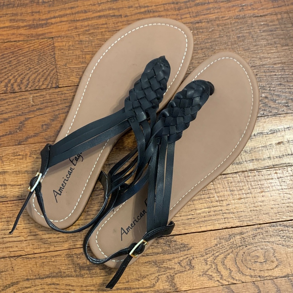 American Eagle Outfitters Black and Tan Braided Sandals